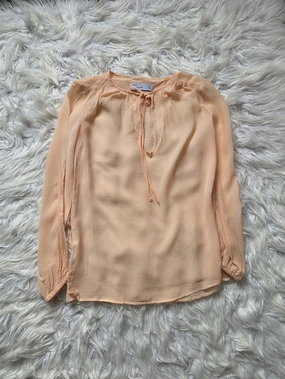 Grana Light Peach Tie-Front Peasant Blouse